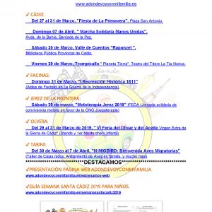 Agenda semanal familiar 29 marzo al 04 abril 2019 Provincia de Cadiz Adondevoyconmifamilia