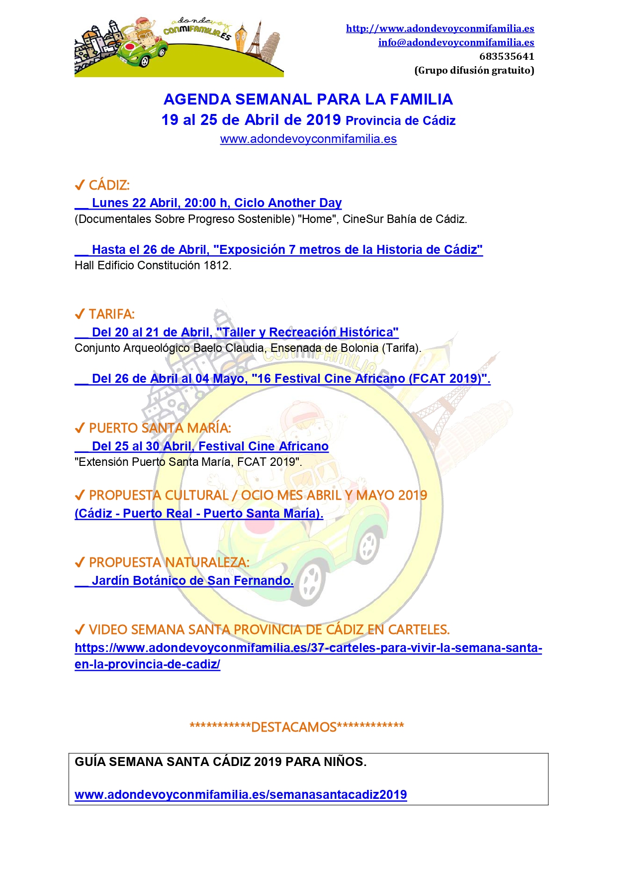 Agenda semanal familiar 19 al 25 abril 2019