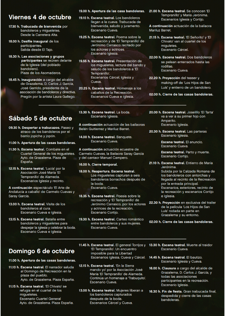 XIII RECREACIÓN HISTÓRICA "SANGRE Y AMOR EN LA SIERRA" (GRAZALEMA) Del 04 al 06 de Octubre de 2019