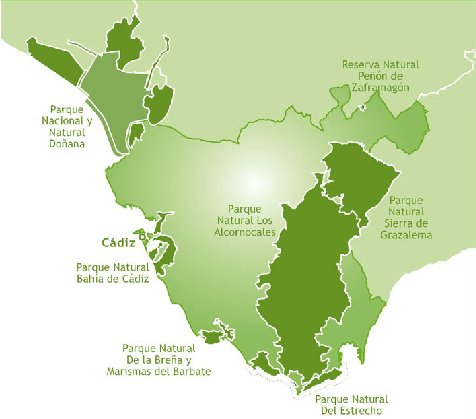 mapa parques naturales provincia de cadiz